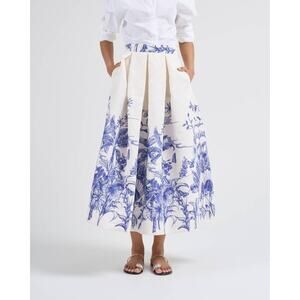 Elegant Blue and White Midi Skirt